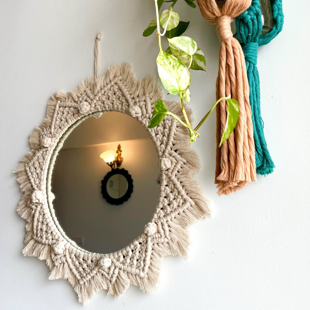 Story of Knots White Macrame Mirror Combo - Kreate- Wall Decor
