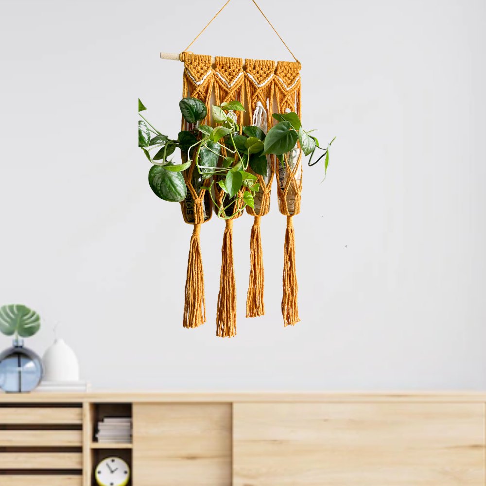 Story of Knots Yellow Macrame Wall Hanging Planter - Kreate- Wall Decor