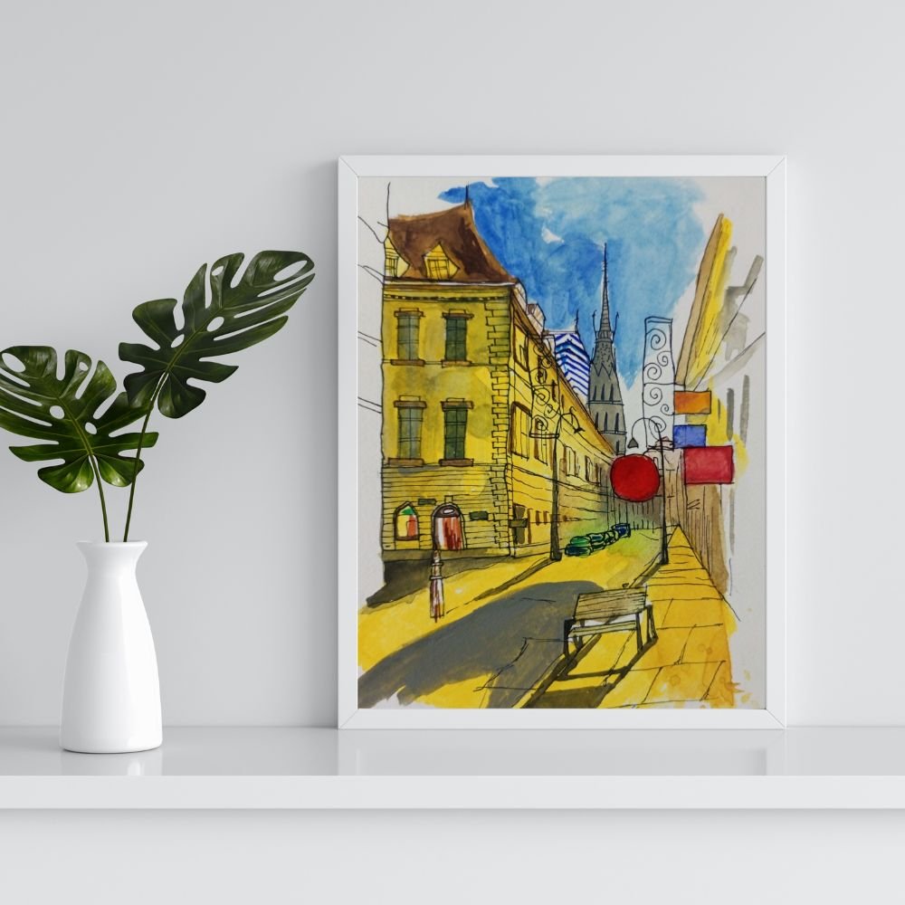 Street View Water Colour Painting - Kreate- Paintings