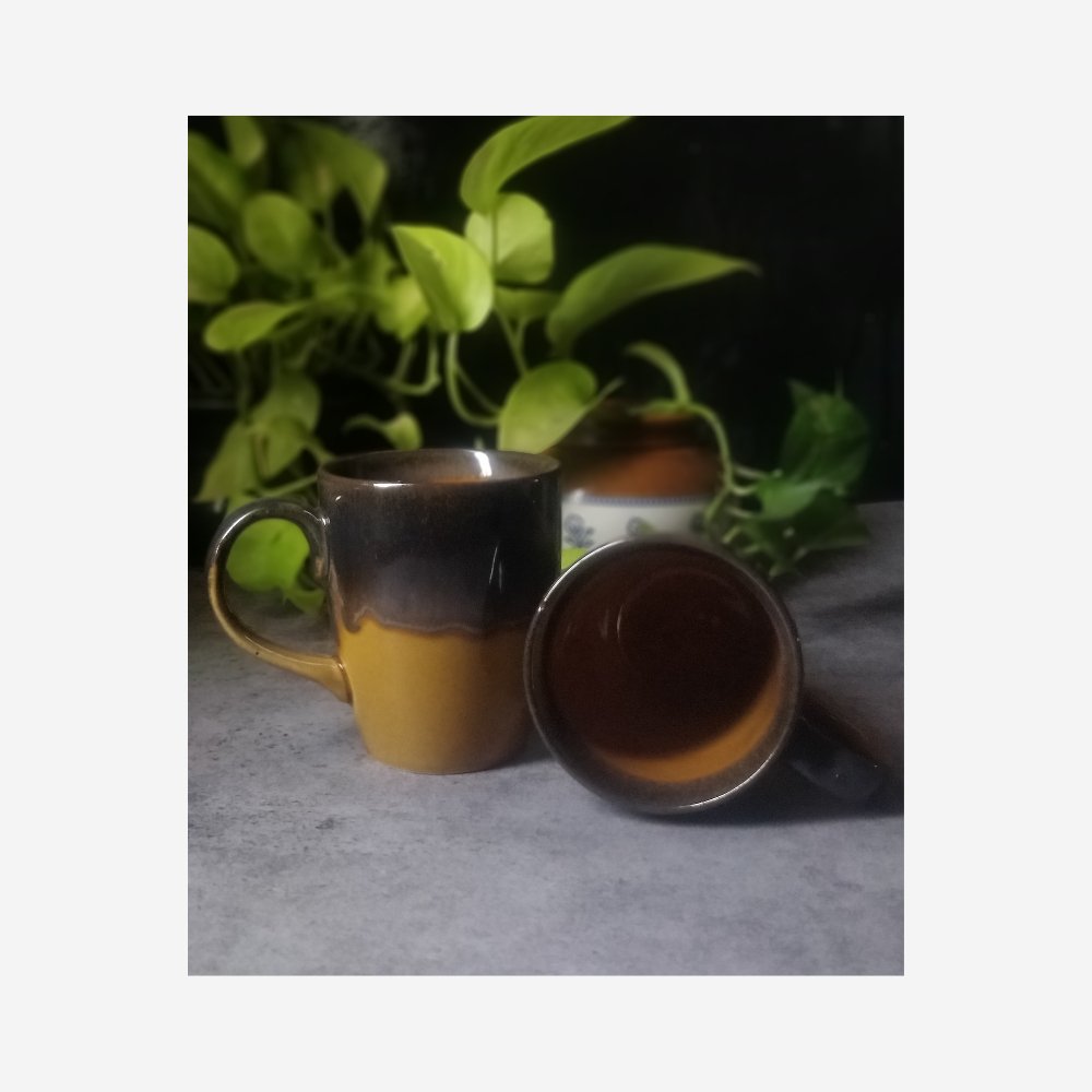 Studio Pottery Golden and Brown Coffee/Milk Mugs - Kreate- Cups & Mugs
