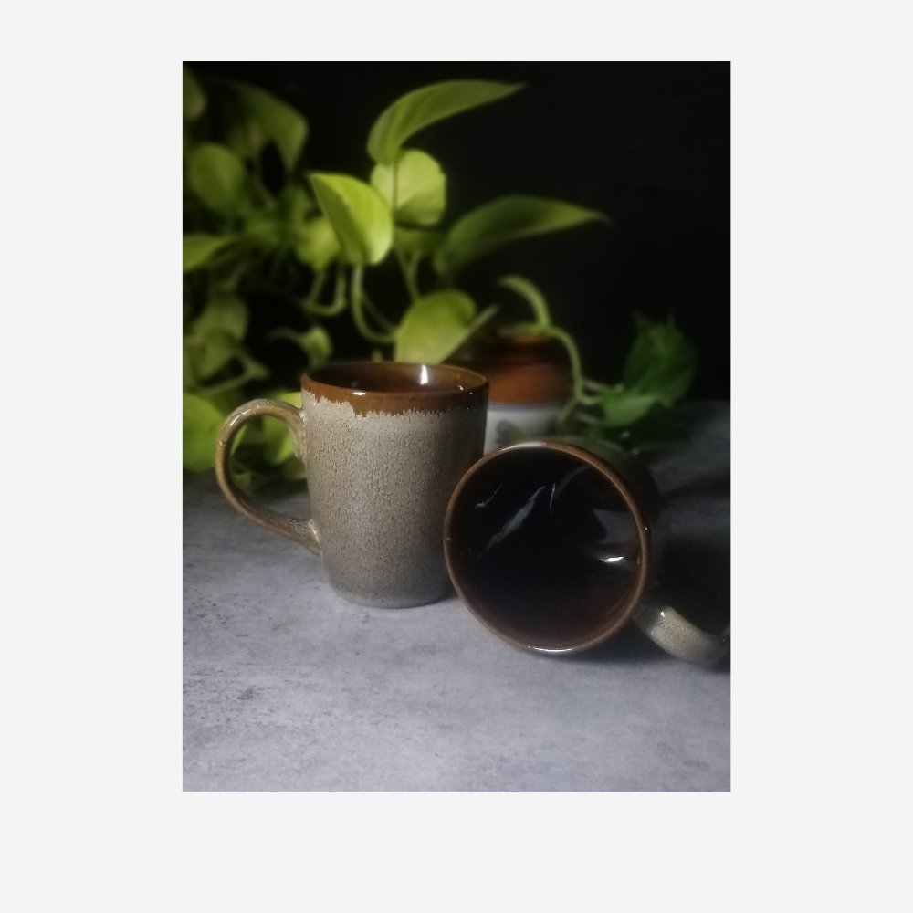 Studio Pottery Grey and Brown Coffee/Milk Mugs - Kreate- Cups & Mugs
