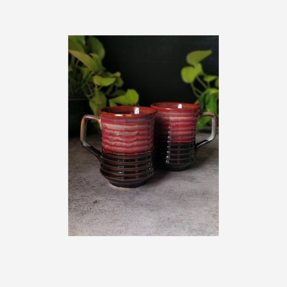 
                  
                    Studio Pottery Red and Black Coffee/Milk Mugs - Kreate- Cups & Mugs
                  
                