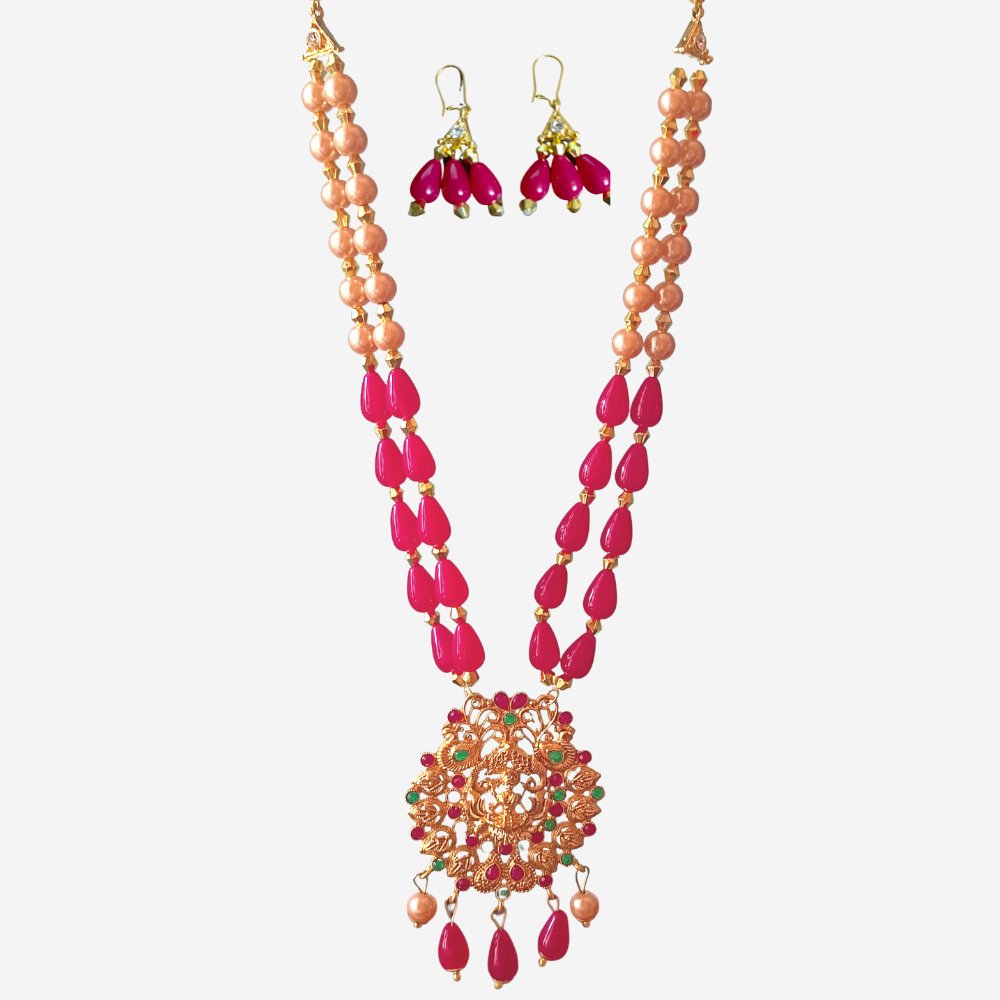 Stunning Megenta Pink Necklace with Earrings - Kreate- Jewellery Sets