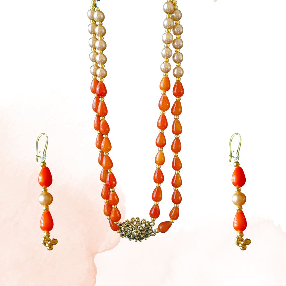 Stunning Orange Glass Beads Jewellery Set - Kreate- Jewellery Sets
