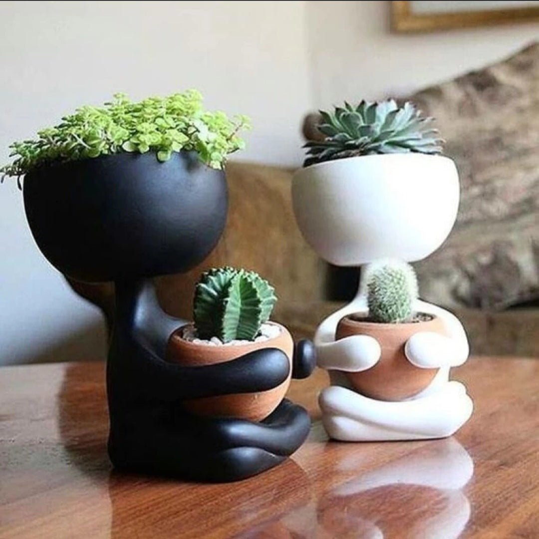 Stylish Seated Planters with Small Pots (Set of 2) - Kreate- Planters & Pots