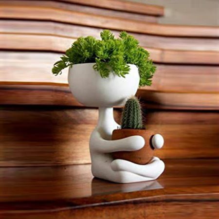 
                  
                    Stylish Seated Planters with Small Pots (Set of 2) - Kreate- Planters & Pots
                  
                