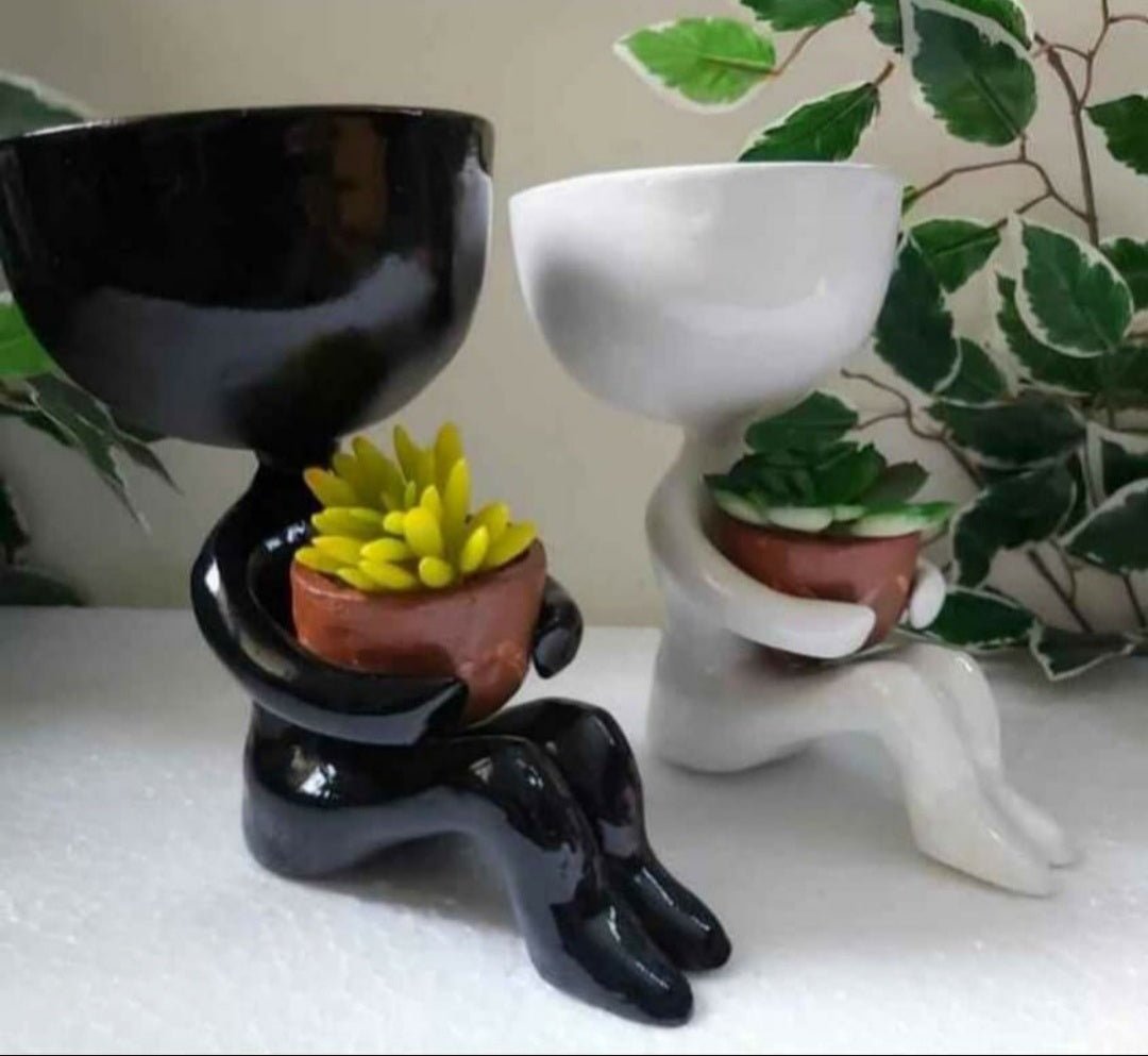 Stylish Seated Planters with Small Pots (Set of 2) - Kreate- Planters & Pots