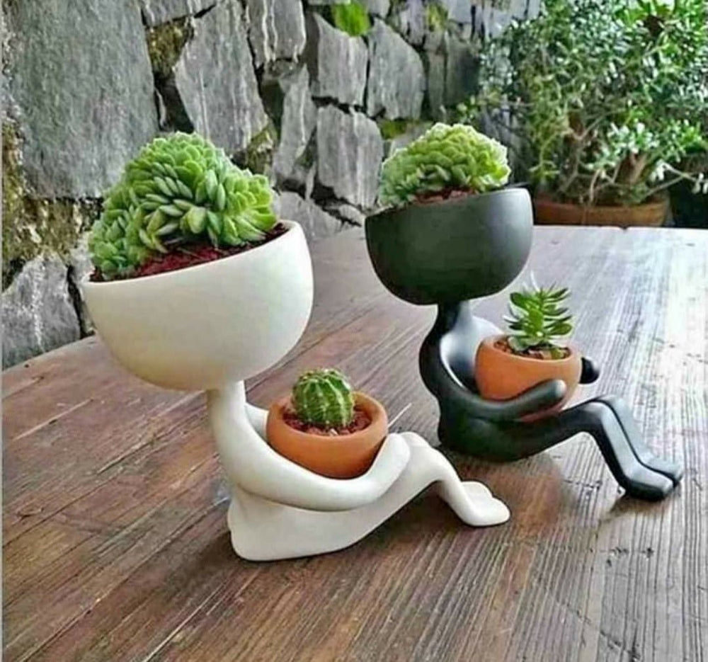 
                  
                    Stylish Seated Planters with Small Pots (Set of 2) - Kreate- Planters & Pots
                  
                