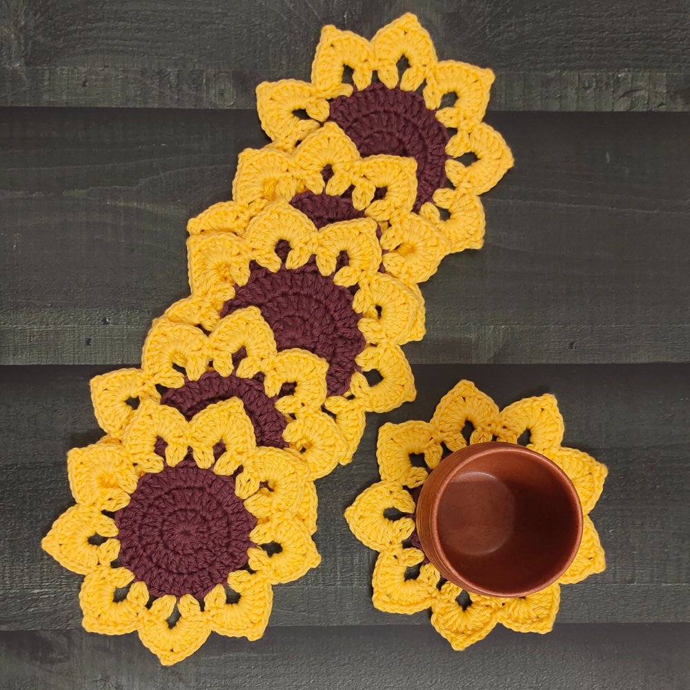 Sunflower Tea Coasters (Set of 6) - Kreate- Coasters