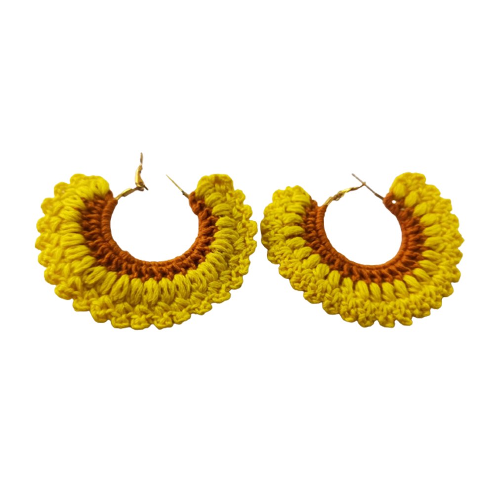 Sunflower Yellow Crochet Hoop Earring - Kreate- Earrings