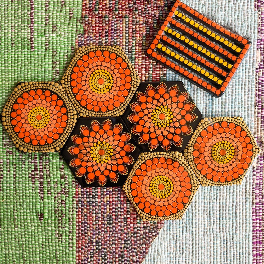 Sunrise Dot Mandala Coasters - Kreate- Coasters