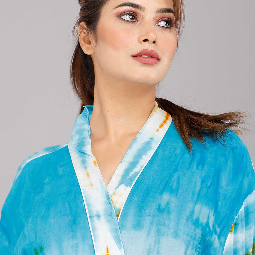 
                  
                    Tie Dye Pattern Kimono Robe Long Bathrobe For Women (Blue)
                  
                