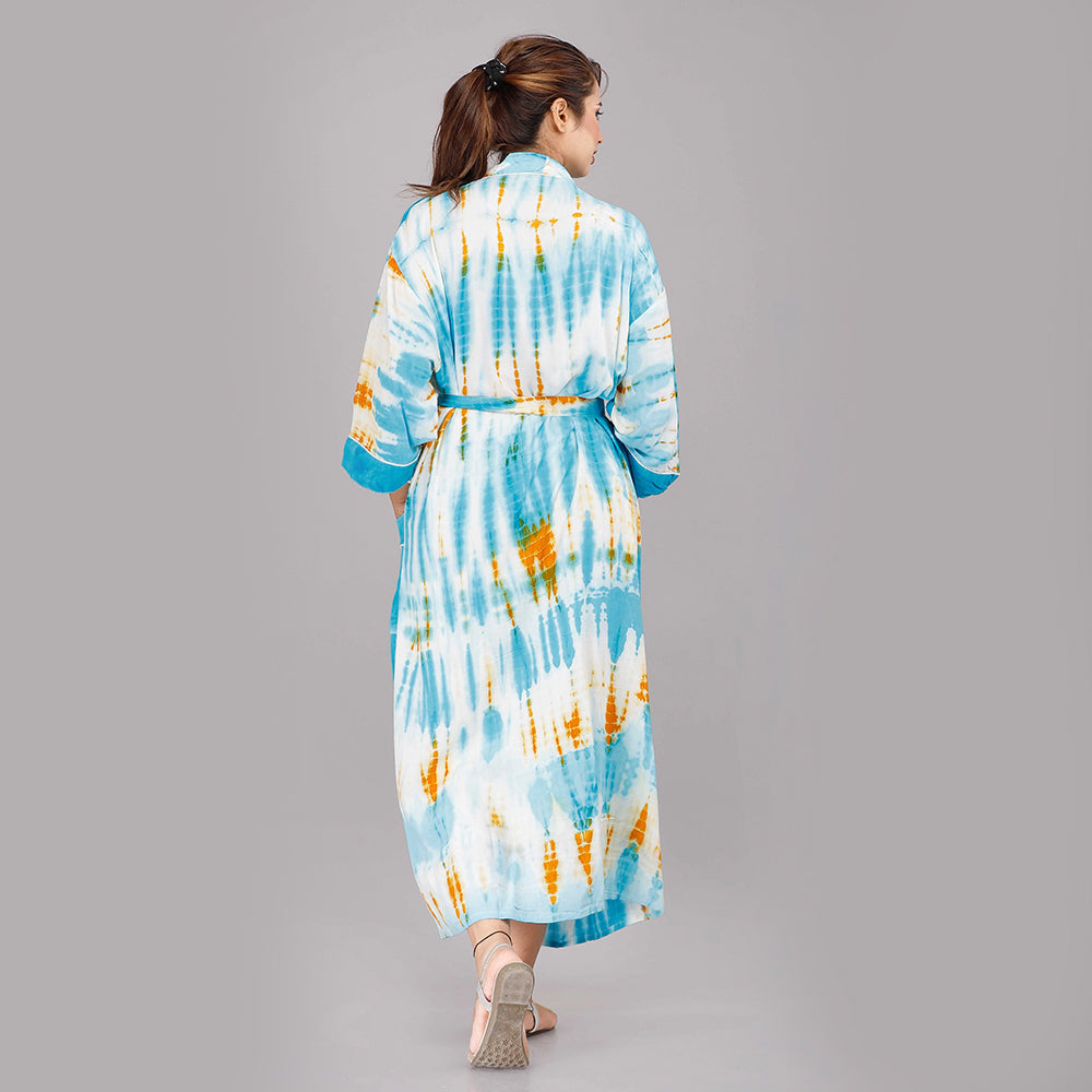 
                  
                    Tie Dye Pattern Kimono Robe Long Bathrobe For Women (Blue)
                  
                