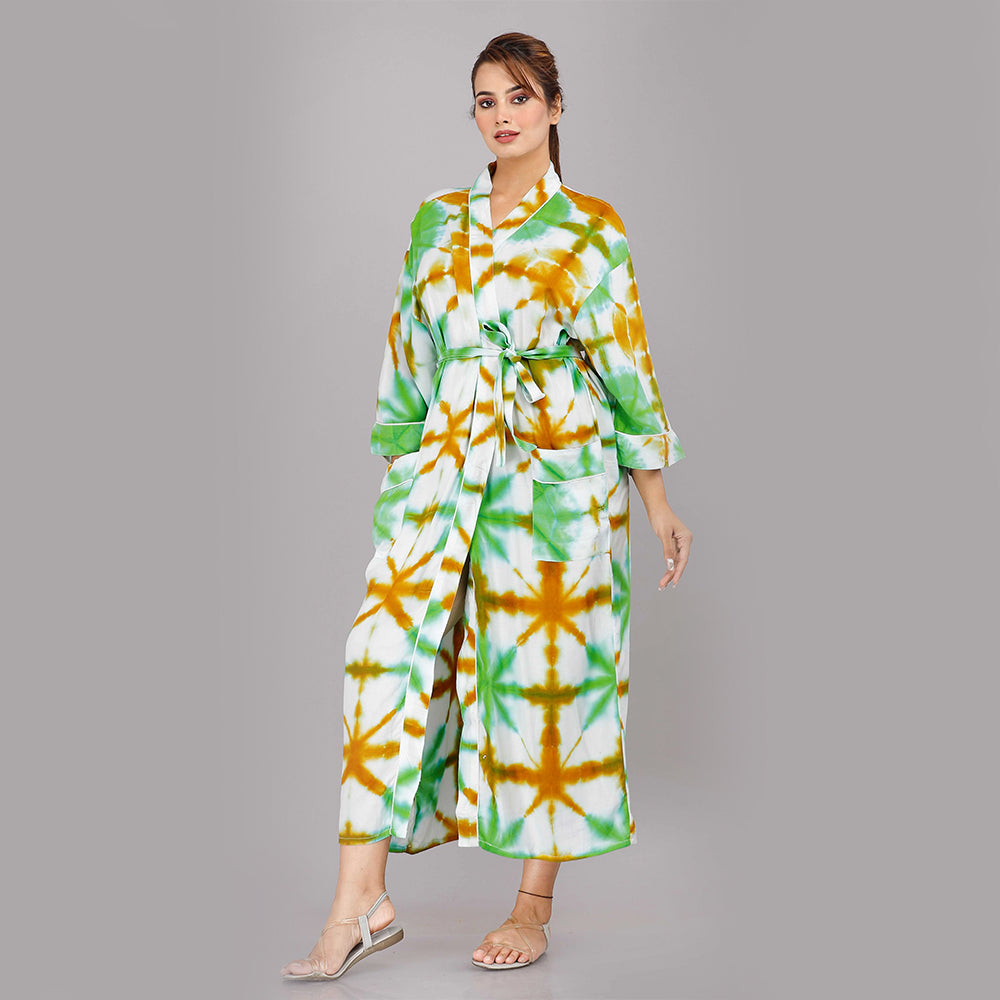 
                  
                    Tie Dye Pattern Kimono Robe Long Bathrobe For Women (Green)
                  
                
