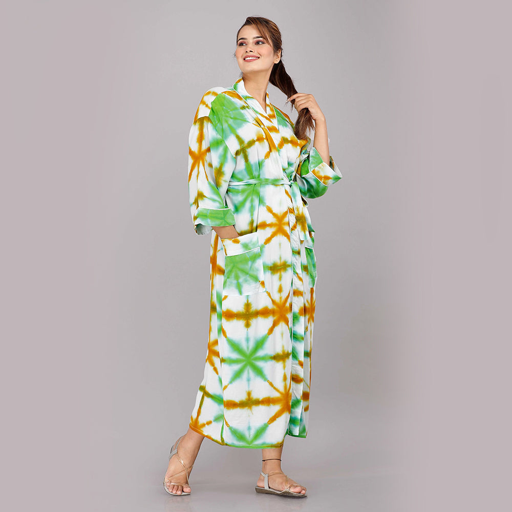 
                  
                    Tie Dye Pattern Kimono Robe Long Bathrobe For Women (Green)
                  
                
