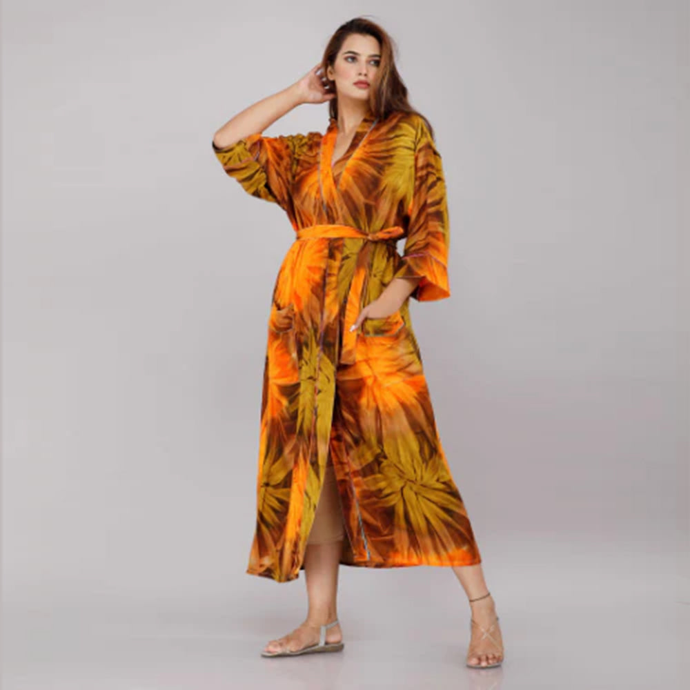Tie Dye Pattern Kimono Robe Long Bathrobe For Women (Multi)