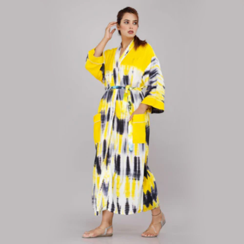 
                  
                    Tie Dye Pattern Kimono Robe Long Bathrobe For Women (Yellow)
                  
                