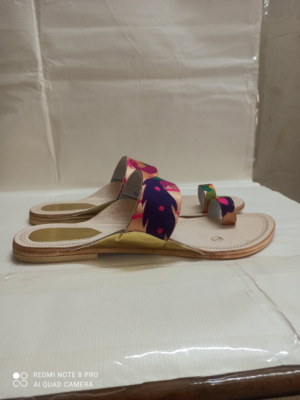 Paithani Designer Ladies Leather Footwear - elegant, pure leather sandals with vibrant Paithani design straps, perfect for every occasion and all seasons. Available in small heel or flat sole for ultimate comfort and durability.