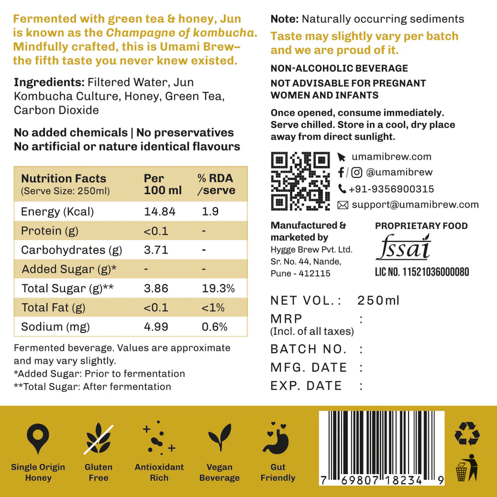 
                  
                    Umami Brew Sparkling Kombucha- Jun Honey Pack of 6 (6X250ml)
                  
                
