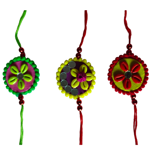 
                  
                    Handcrafted Beautiful Fabric Rakhi For Brother And Bhabi (Set of 3)
                  
                