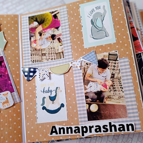 
                  
                    Baby boy scrapbook in brown and blue | baby album personalised with photos
                  
                