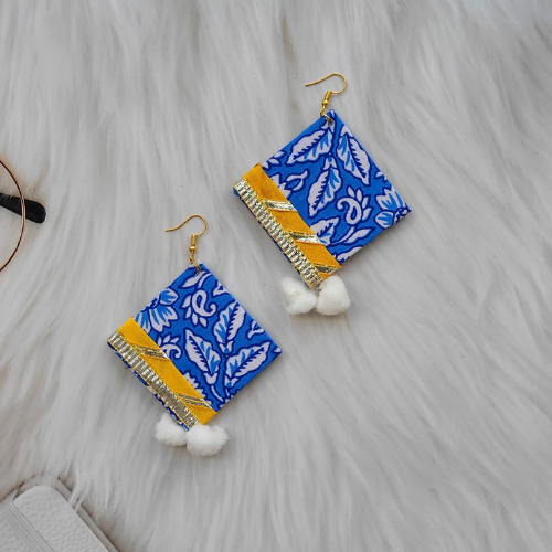 
                  
                    The blue Heaven - Fabric Earrings with pom pom
                  
                