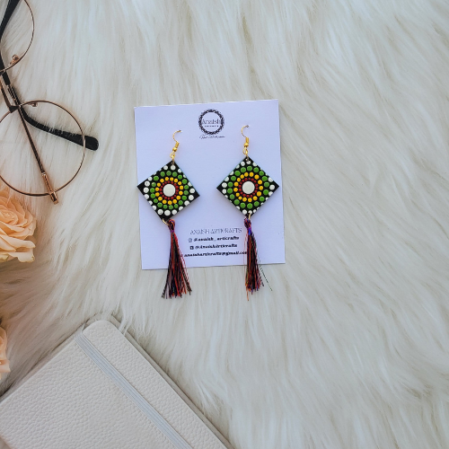 
                  
                    Wooden Dot Mandala earrings with tassel
                  
                