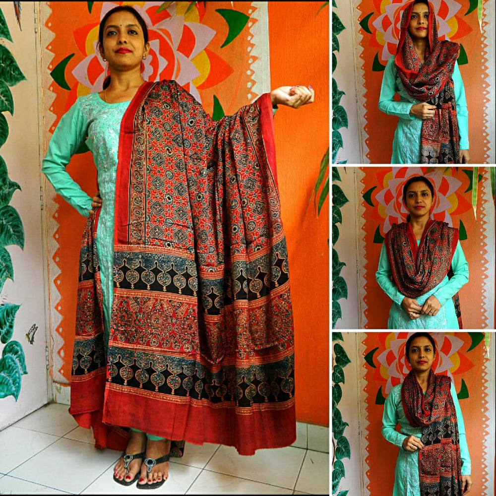 
                  
                    ZUBEIDA - Premium Modal Silk ,Natural Dye,Ajrakh Hand Block Printed Duppatta/Stole
                  
                