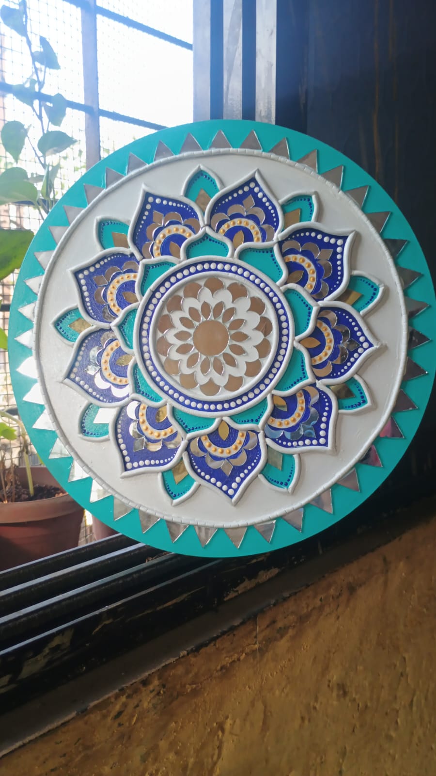 Teal & Blue 12-Inch Mirror Mandala Wall Art