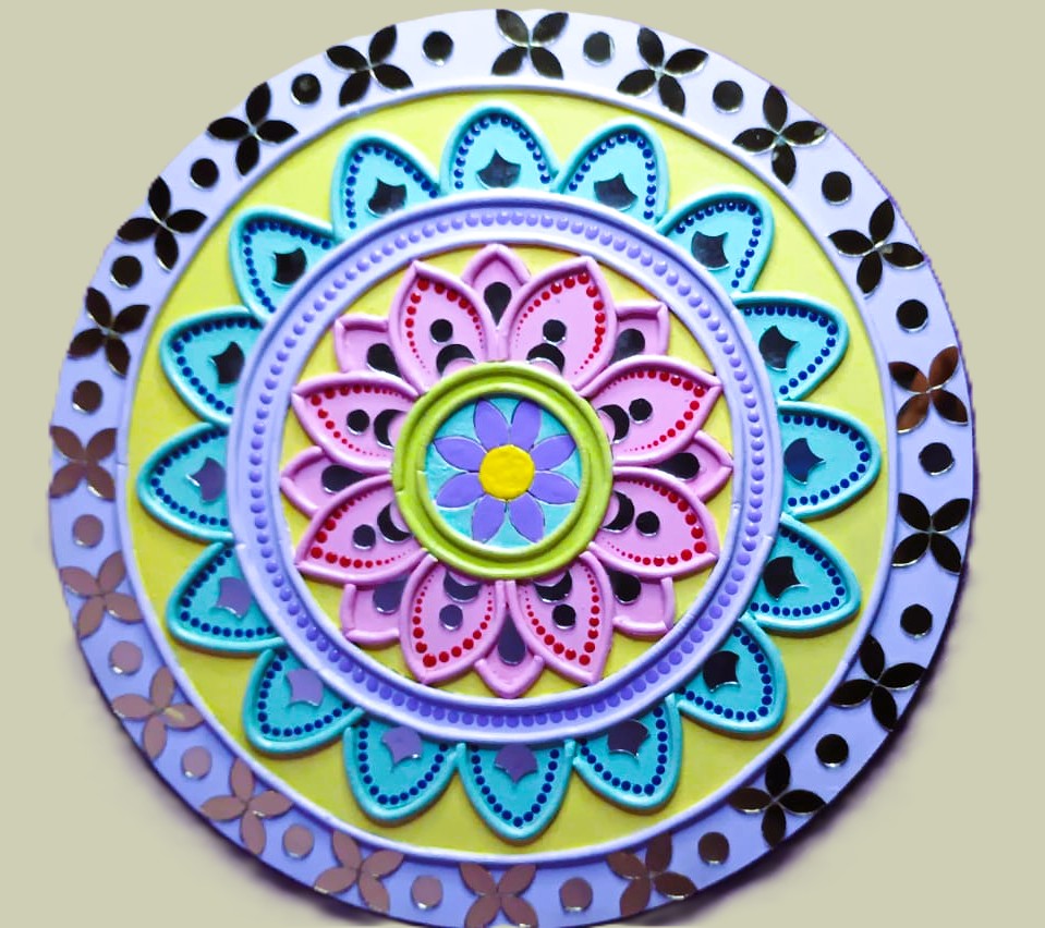 12-Inch Pastel Mirror Mandala – MDF Wall Art in Lippan-Inspired Style