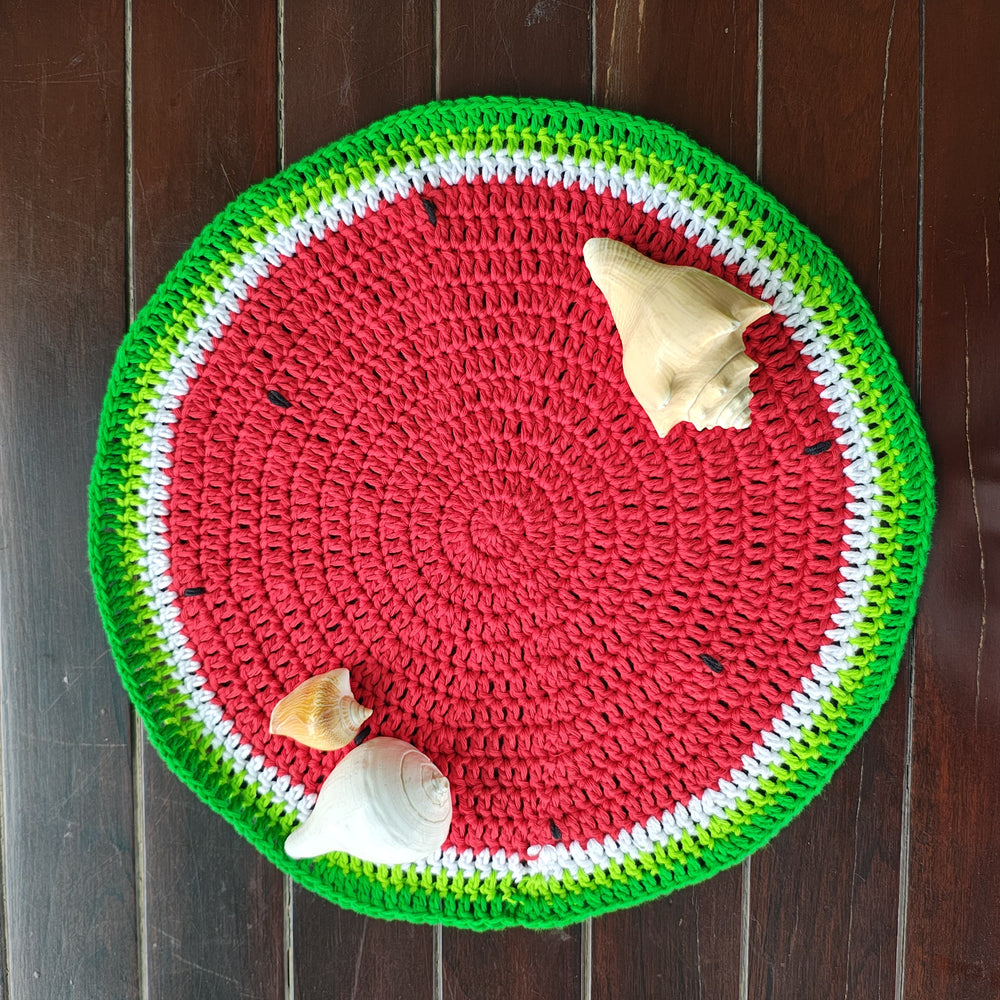 
                  
                    Handmade Watermelon Crochet Table Mat – 13.5" Round Summer Placemat
                  
                