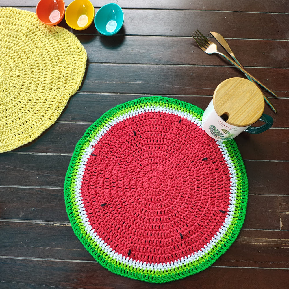 Handmade Watermelon Crochet Table Mat – 13.5