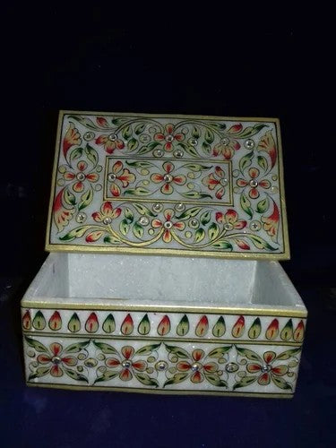 Hand Painted Marble Box with Intricate Artistic Designs, Perfect for Storing Valuables and Adding Elegance to Any Space.