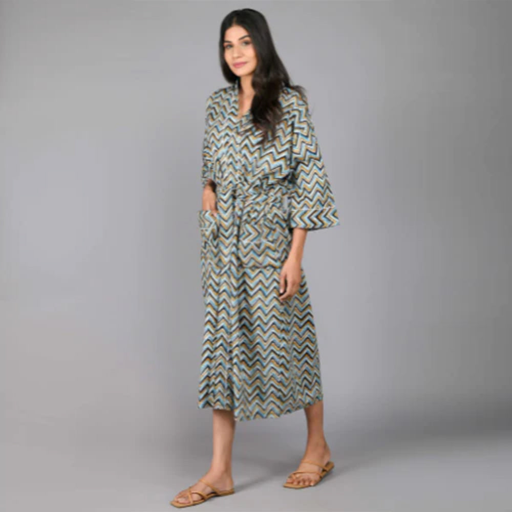 Zig Zag Pattern Kimono Robe Long Bathrobe For Women (Multi)