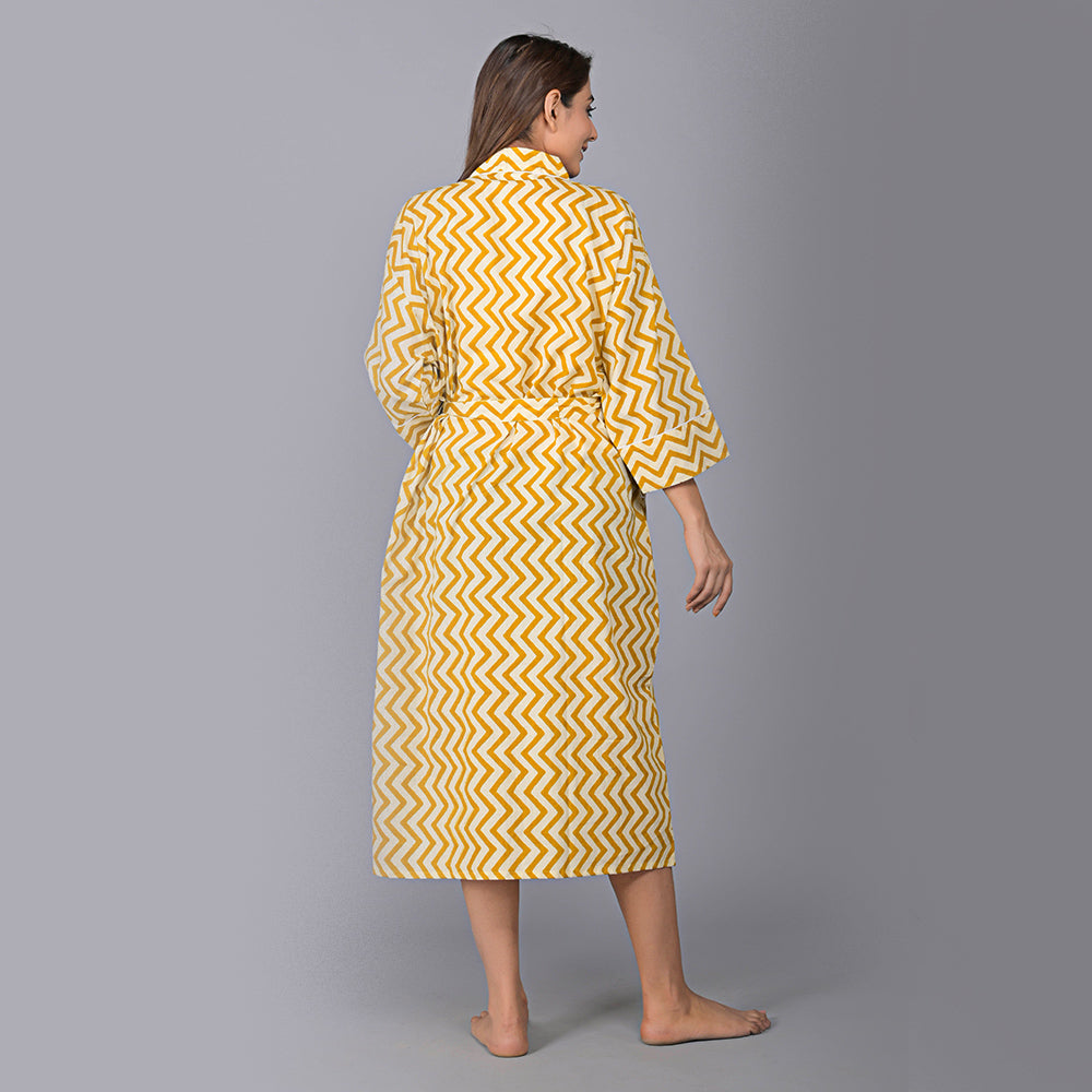 
                  
                    Zig Zag Pattern Kimono Robe Long Bathrobe For Women (Mustard)
                  
                