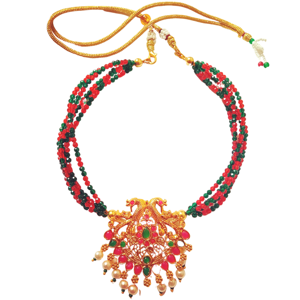 
                  
                    Crystal Beads Necklace with Peacock and Lakshmi Pendant
                  
                