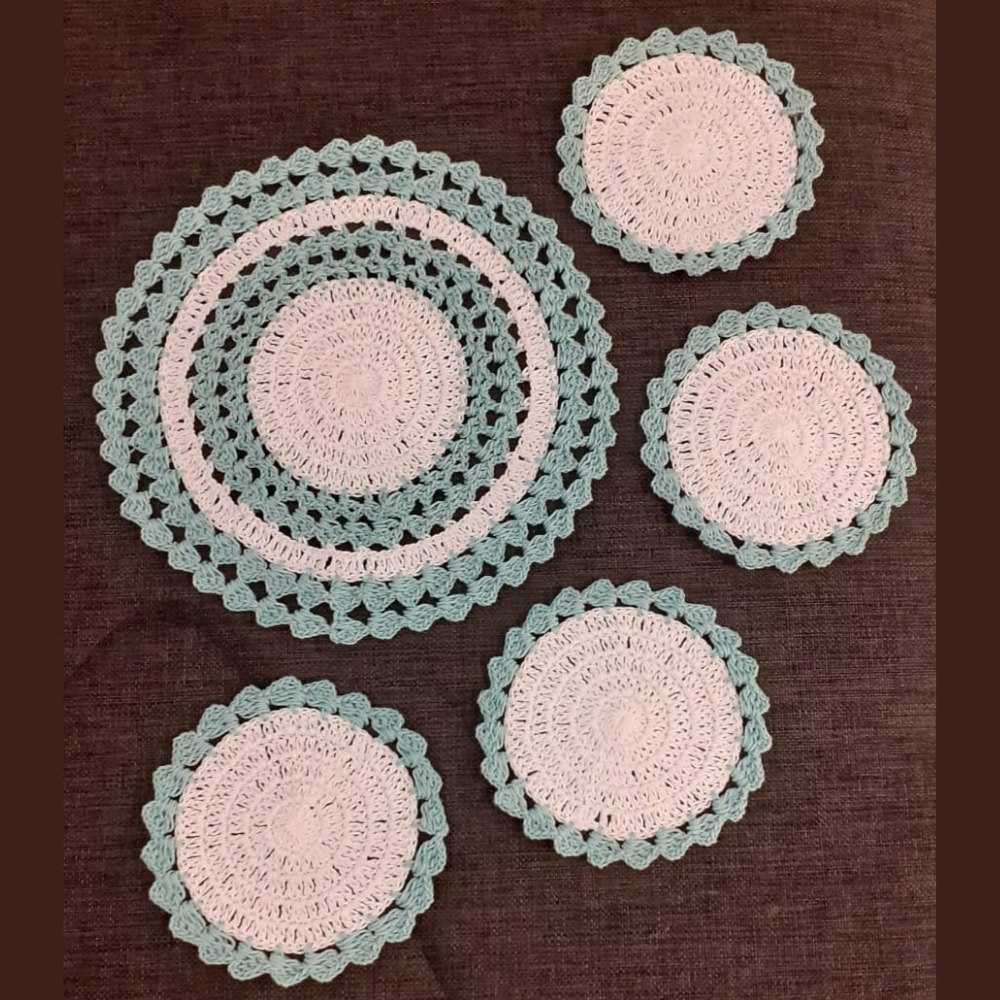 Crocheted Table Top With Coasters - Kreate