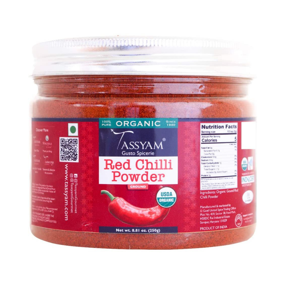 Tassyam Certified 100% Organic Red Chilli Powder (250g)