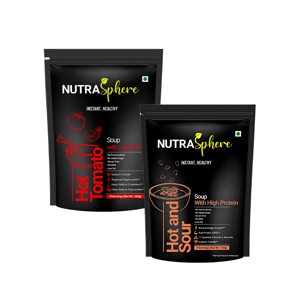 
                  
                    NutraSphere Combo of Hot Tomato Fiber Soup and Hot &Sour Soup Mix Powder (10 Servings each - each 200g)
                  
                