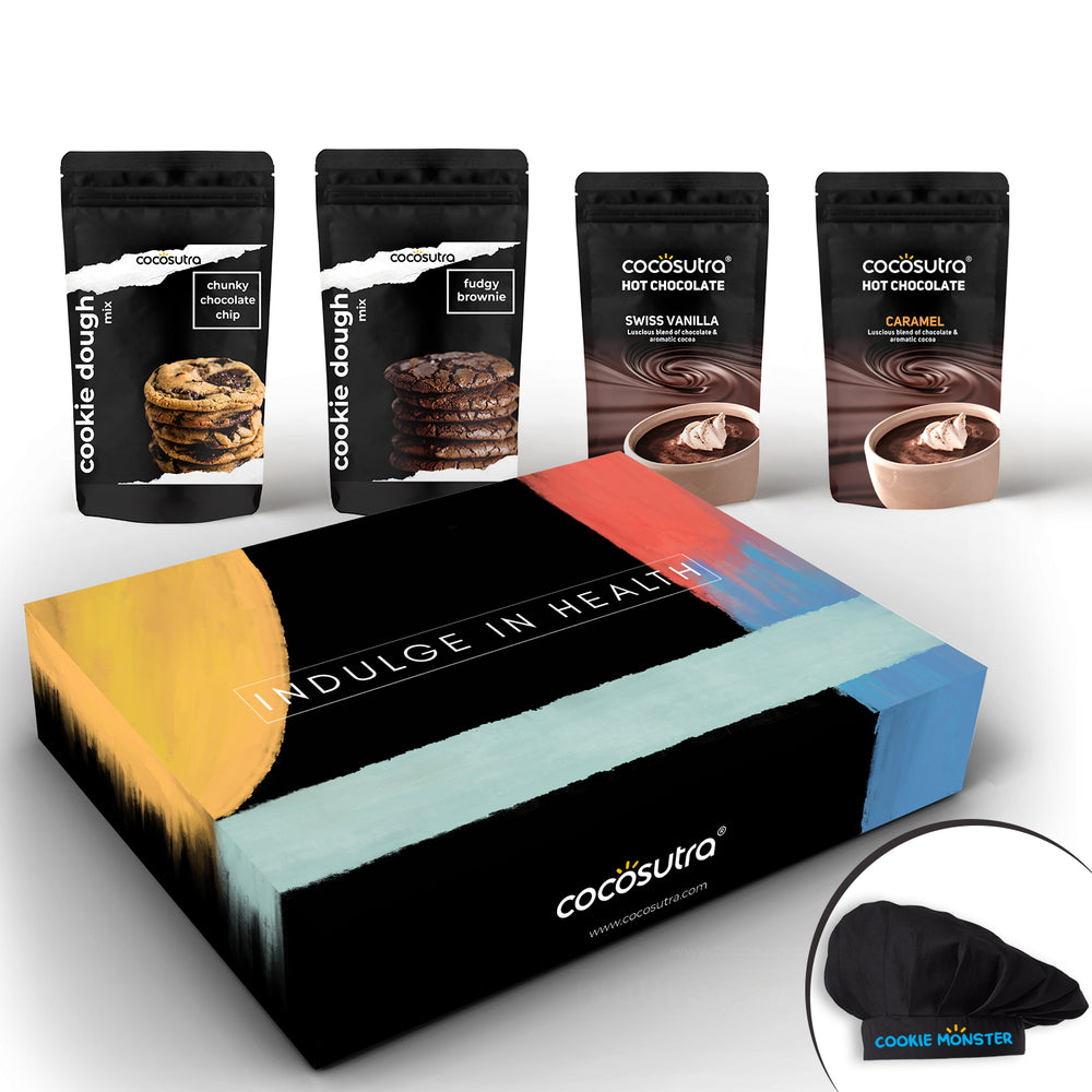 Gourmet Treats Hamper - Cookie Dough Mix & Hot Chocolate with Chef Cap & Candy Cane (400g)