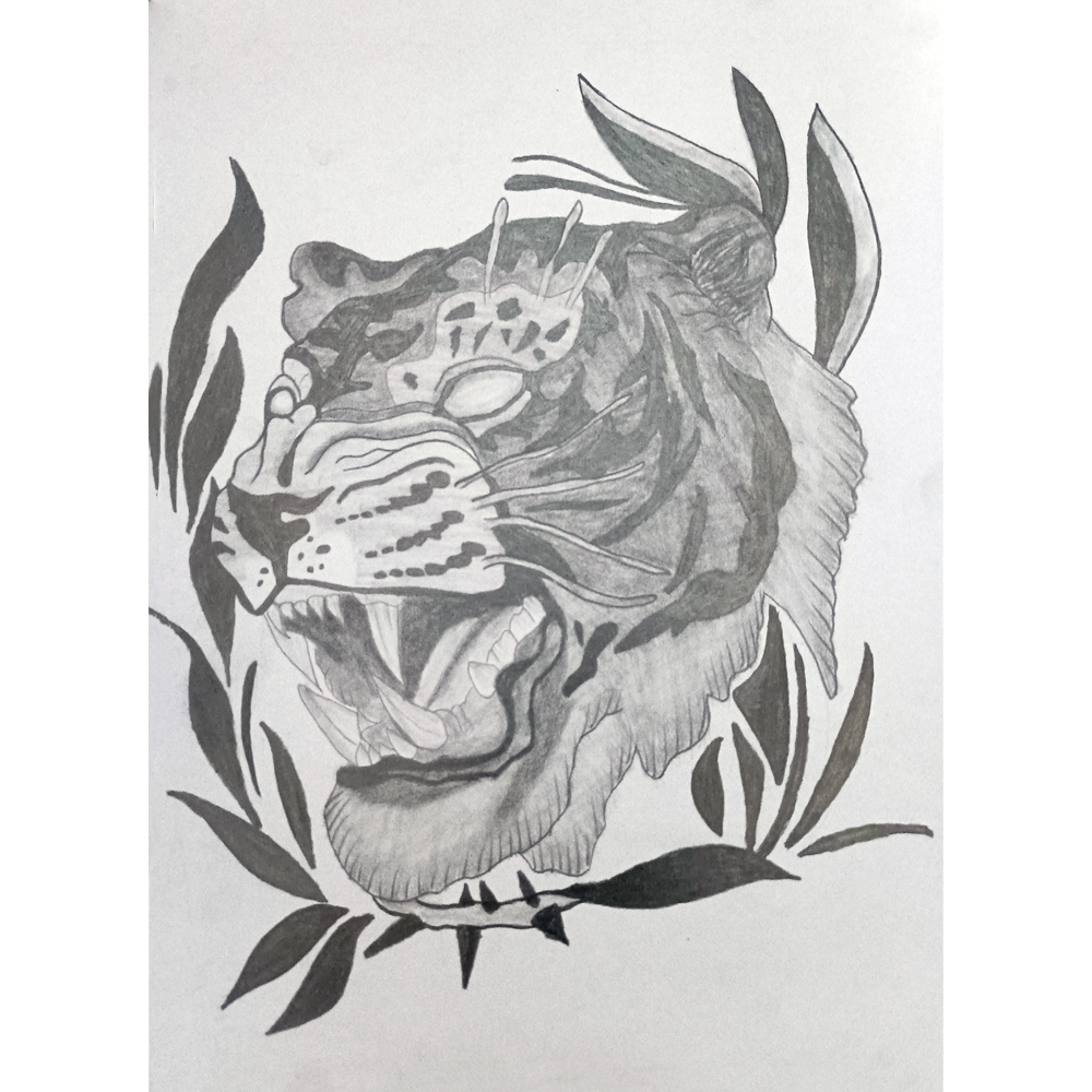 Sketch tiger and girl tattoo for internet Vector Image