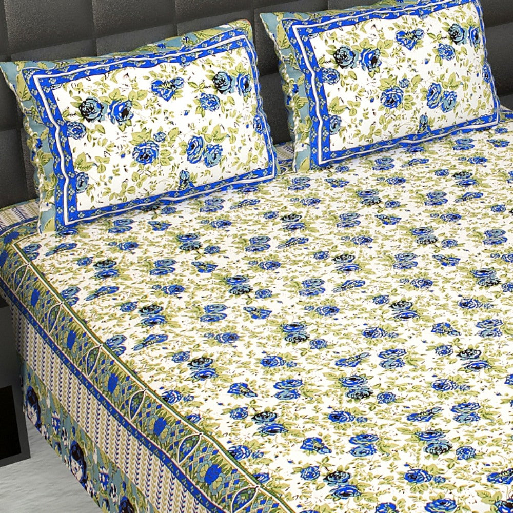 Kandy Shop Sanganeri Printed Cotton King Size Double Bedsheet With 2 Pillow Covers