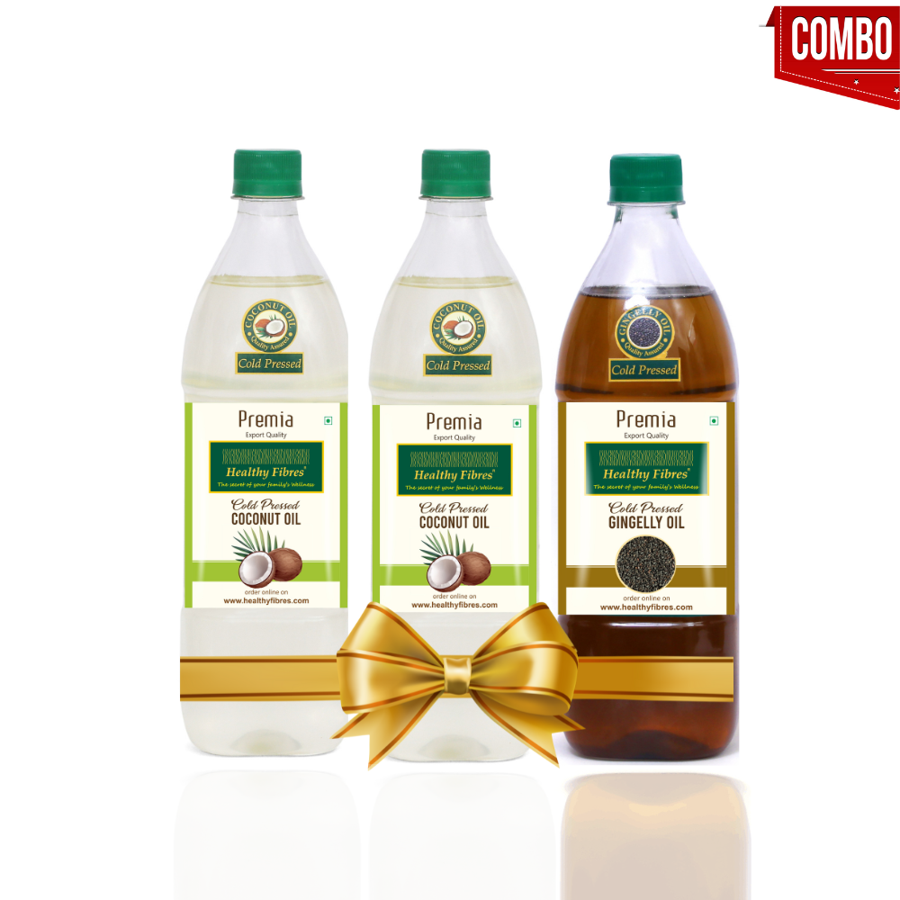 Healthy Fibres Coconut Oil 1Litre(2) + Gingelly Oil 1Litre Combo pack of 3