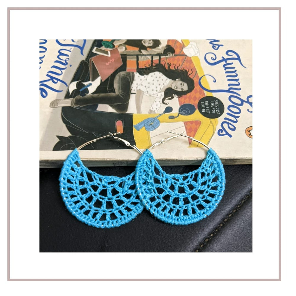 Cookie Blue Crochet Big Hoop Earrings