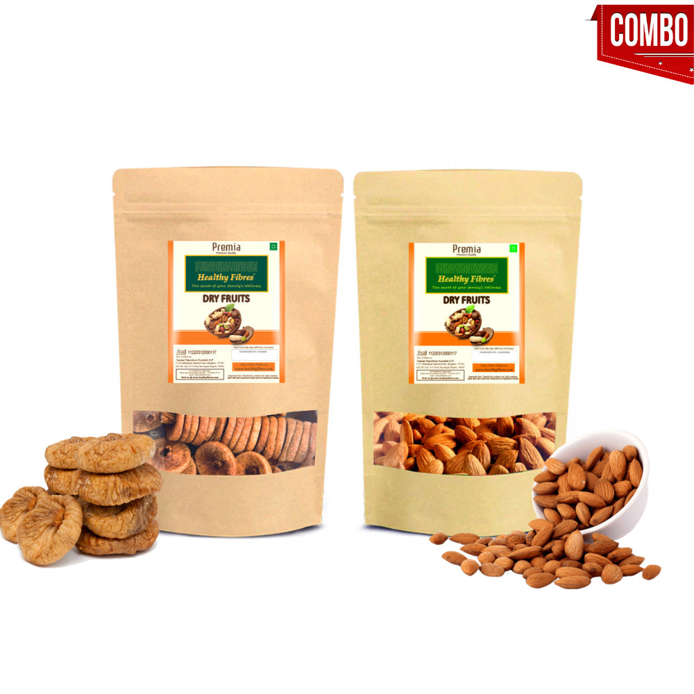 Healthy Fibers Almonds 500gms + Anjeer 200gms Combo pack of 2