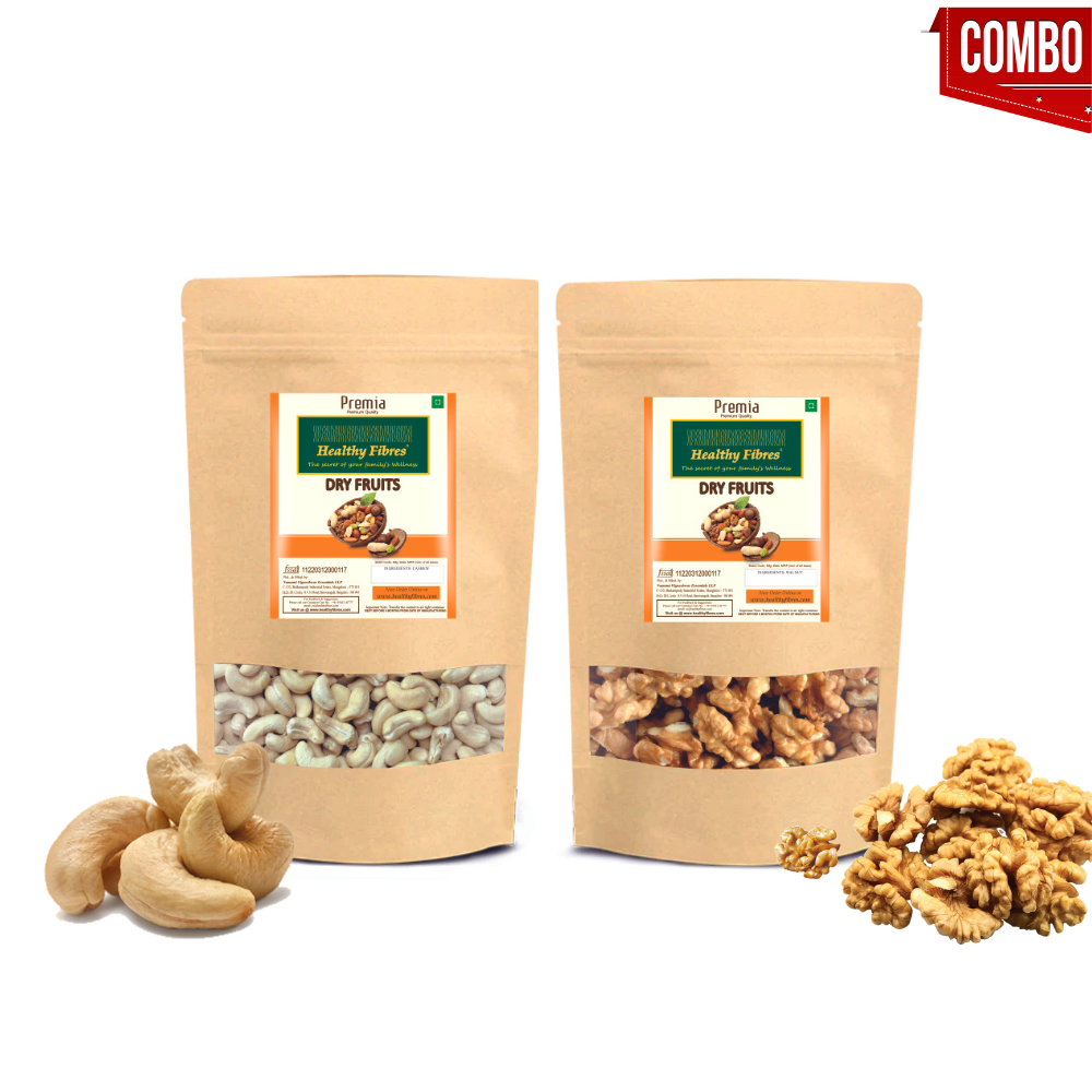 Healthy Fibres Cashew 500gms + Walnut 250gms Combo pack of 2