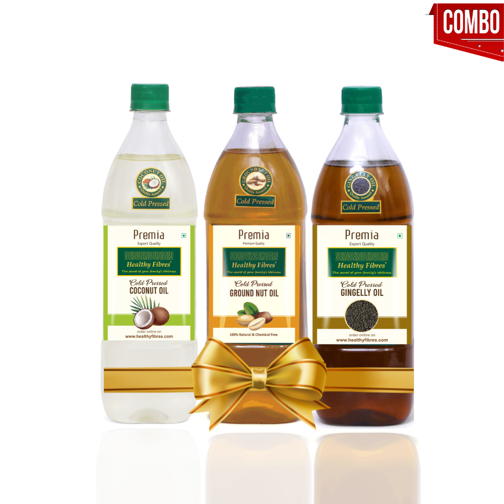 Healthy Fibres Coconut Oil 1 L+ Groundnut Oil 1L + Gingelly Oil 1 L combo pack of 3