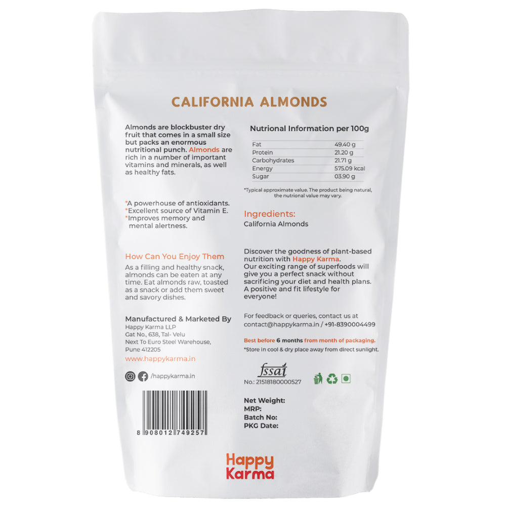 
                  
                    Happy Karma California Almonds (100g) - Pack of 2
                  
                