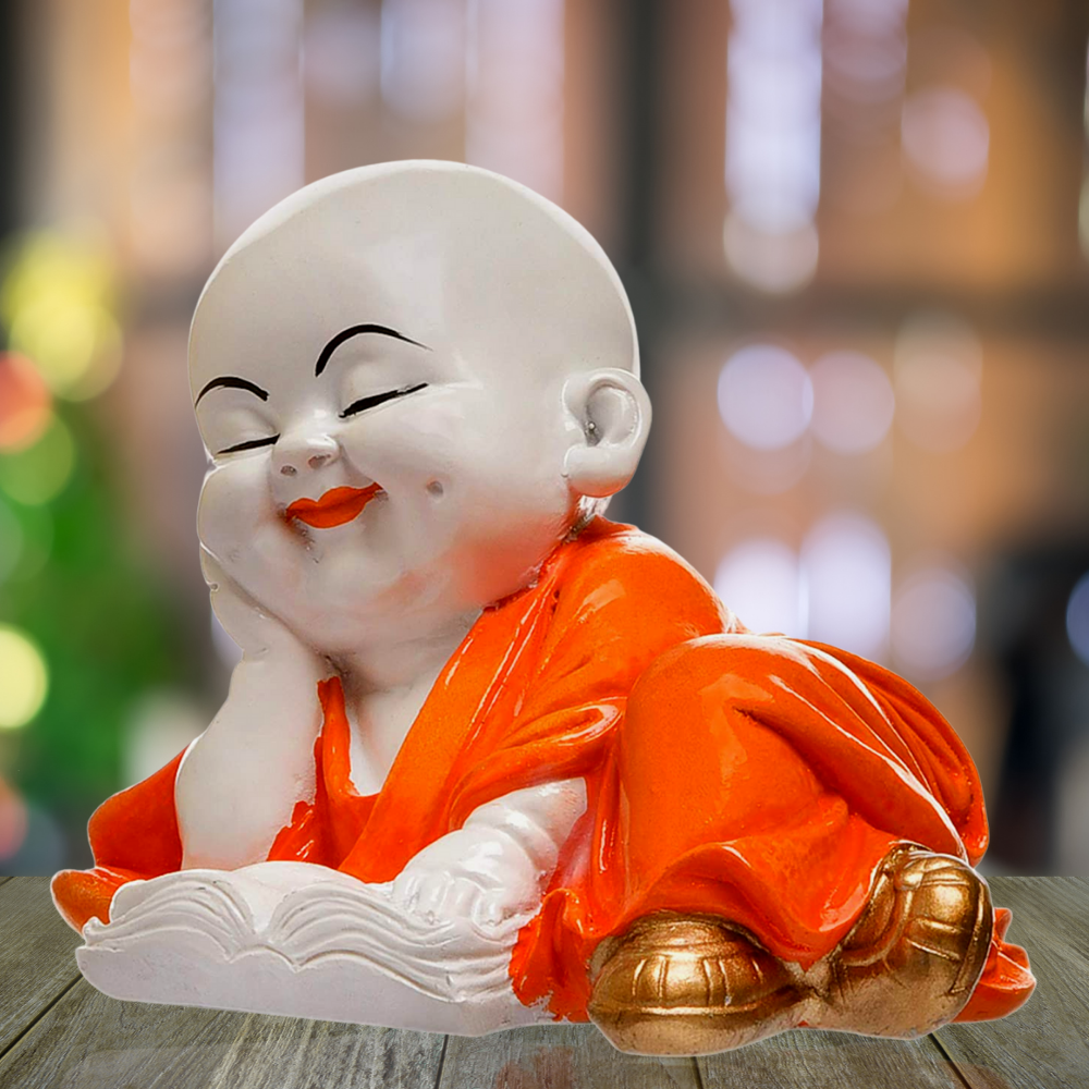 
                  
                    Once & Again Polyresin Cute Baby Book Monk Laughing Buddha Showpiece
                  
                