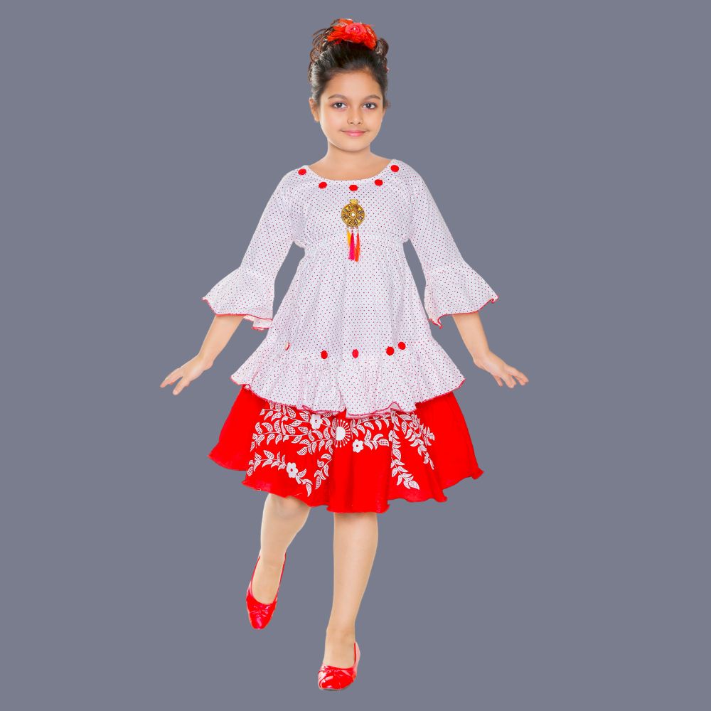 
                  
                    Girls Partywear Cotton Red Top Skirt
                  
                